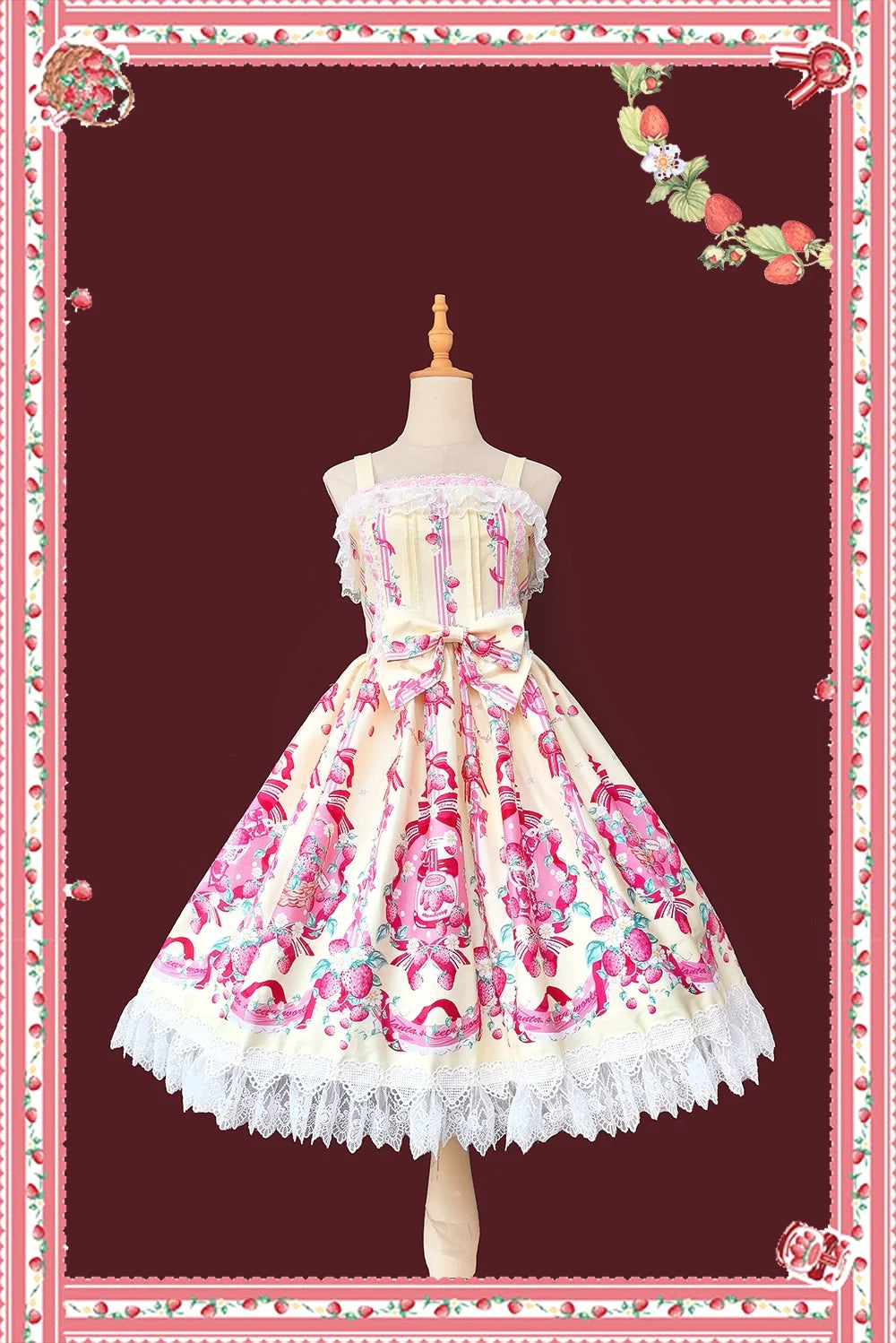 Infanta - Strawberry Culinary Maiden - Sweet Lolita JSK Dress With Strawberry Floral Print