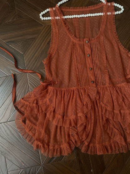 Sweet Dreamer - Antique Wall - Classic Vintage Lolita Vest Tulle Polka Dot Vest