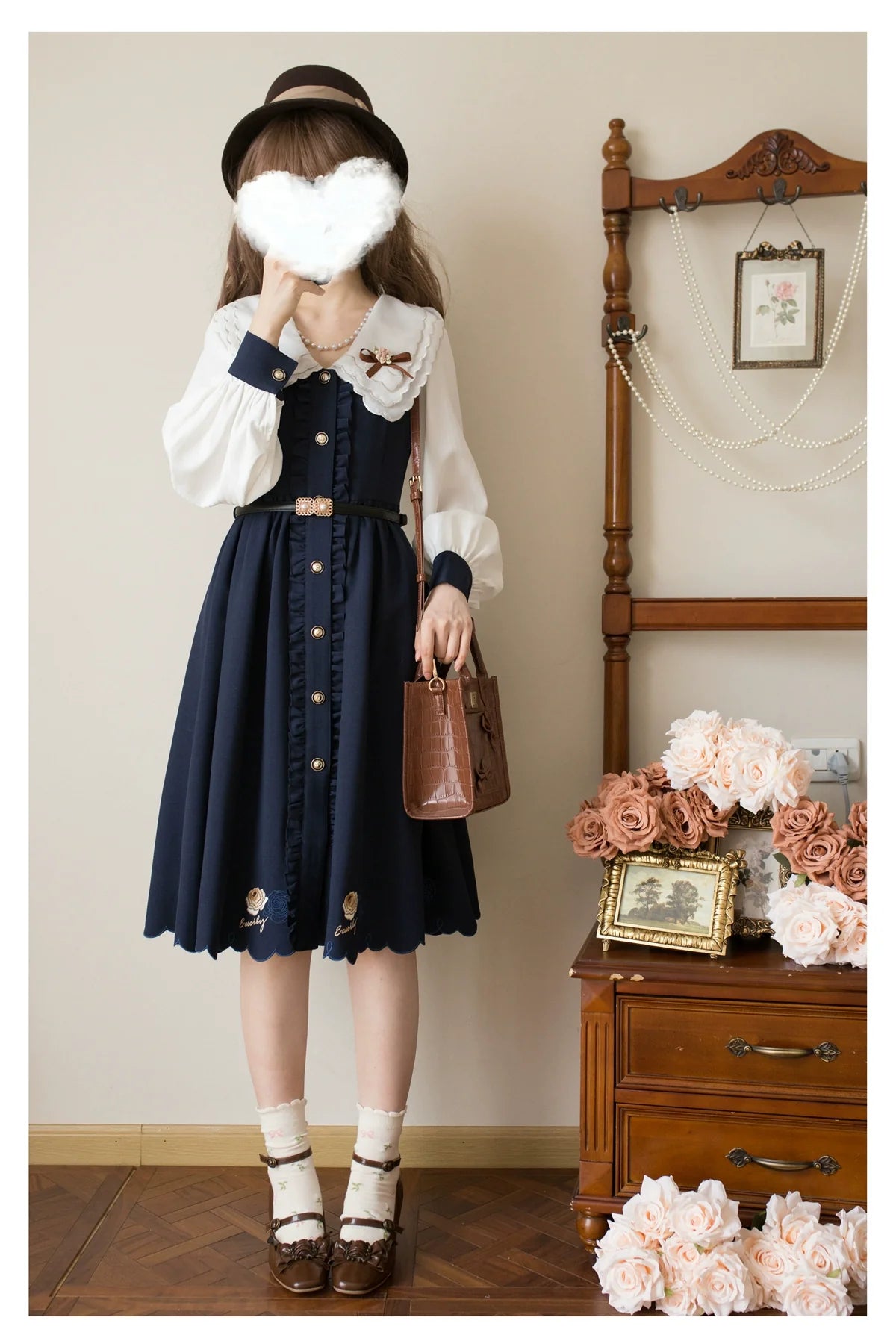 EESSILY - Window Rose - Classic Lolita OP Front Buttoned Embroidery Lolita Dress