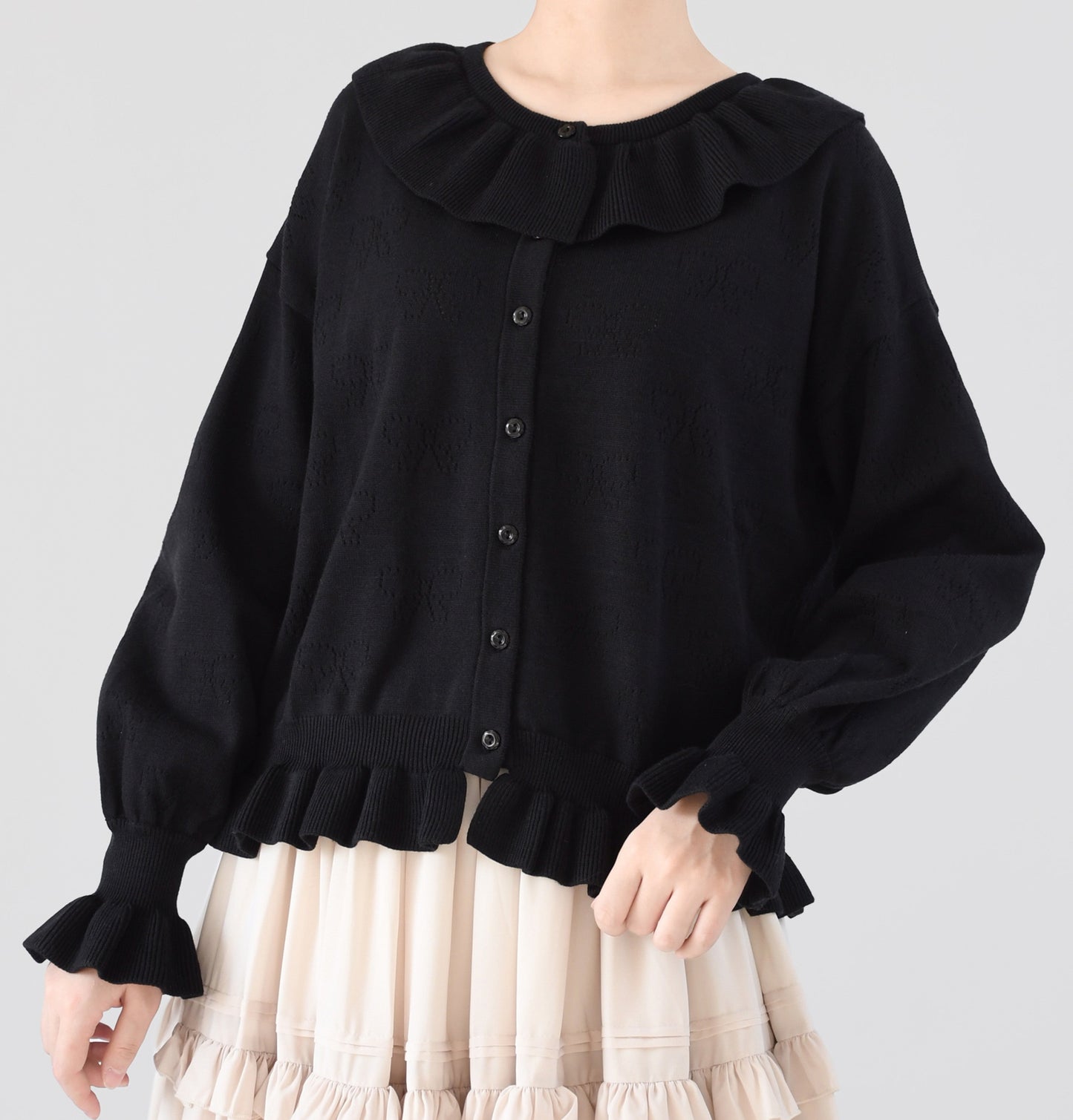 MIST - Vintage Lolita Bow Hollowed-out Sweater Ruffled Cardigan