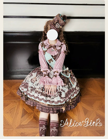 Alice Girl - Bear Chocolate Bar - Kawaii Lolita Blouse, Long Sleeve