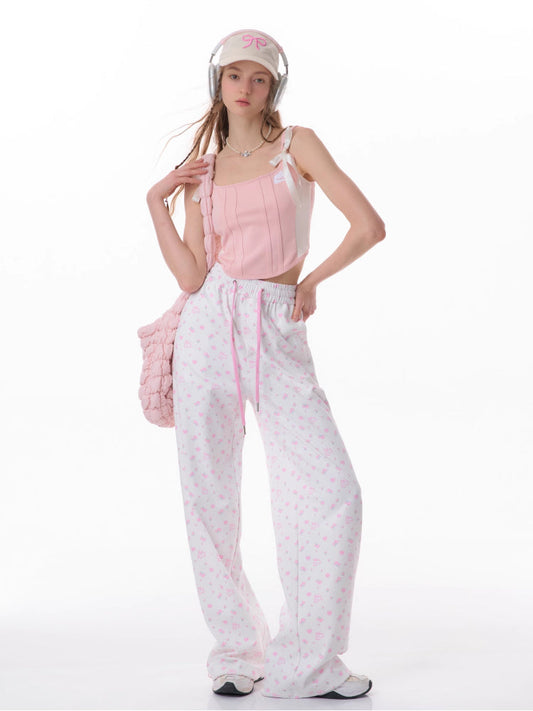 Rabbit floral pink casual pants【s0000007836】