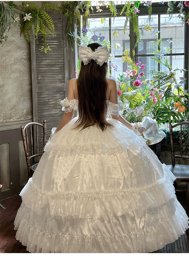Diamond Honey - Love and Roses - Princess Bridal Wedding Lolita Dress With Rose Detail and Tiered Skirt