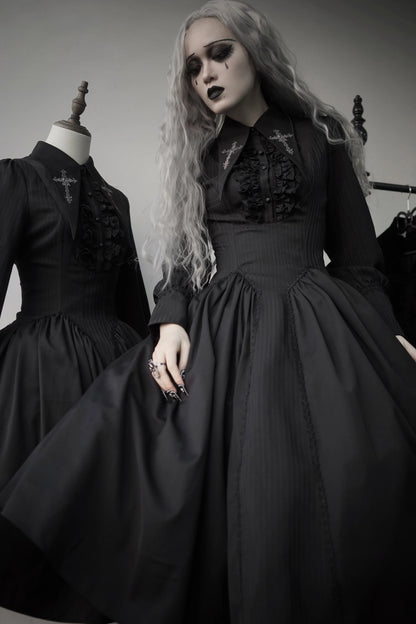 Lilizi - Redemption Song - Gothic Lolita OP Dress Cross Embroidery Tiered Hem