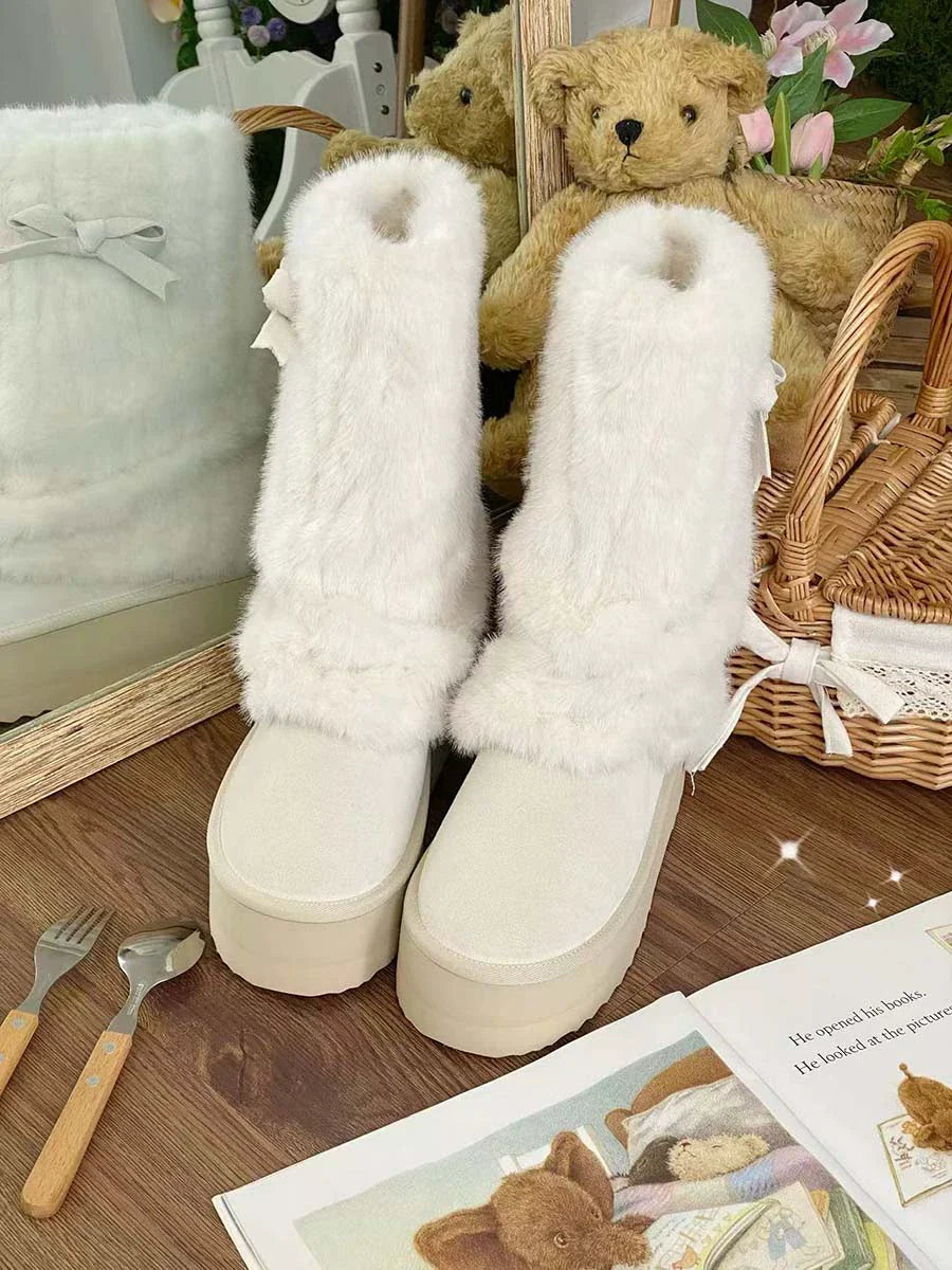 Pure Tea For Dream - Winter Love Song - Winter Lolita Mid-Calf Boots Plush Snow Boots Thick Sole