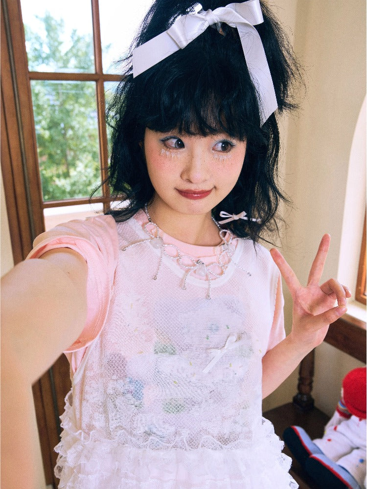 Mesh Lace Hem Dress【s0000002636】