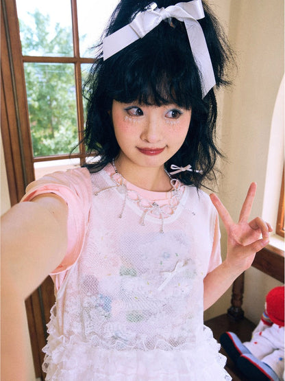 Mesh Lace Hem Dress【s0000002636】