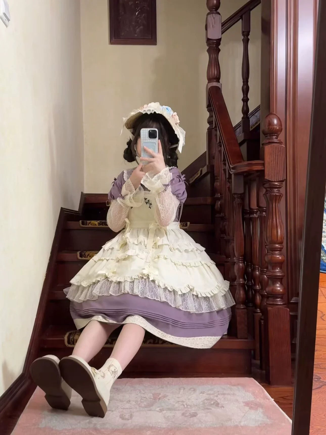 Uncle's Workshop - Mist among Flowers - Sweet Lolita OP Ruffles Lolita Apron and KC