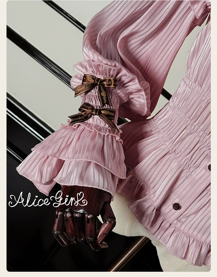 Alice Girl - Bear Chocolate Bar - Kawaii Lolita Blouse, Long Sleeve