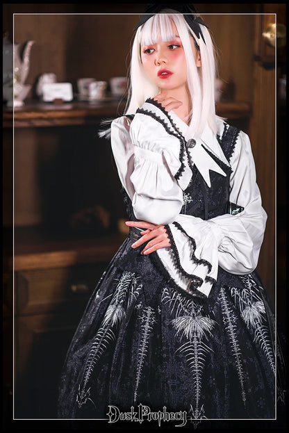DuskProphecy - Coccyx - Elegant Lolita Dress High Waist Fishbone Print JSK Set