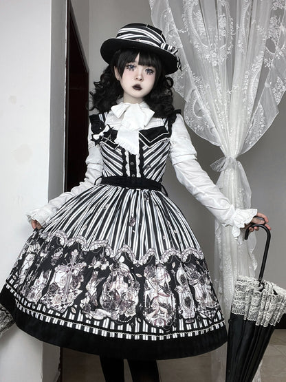 Little Bear - Gothic Lolita Black and White Striped JSK Set