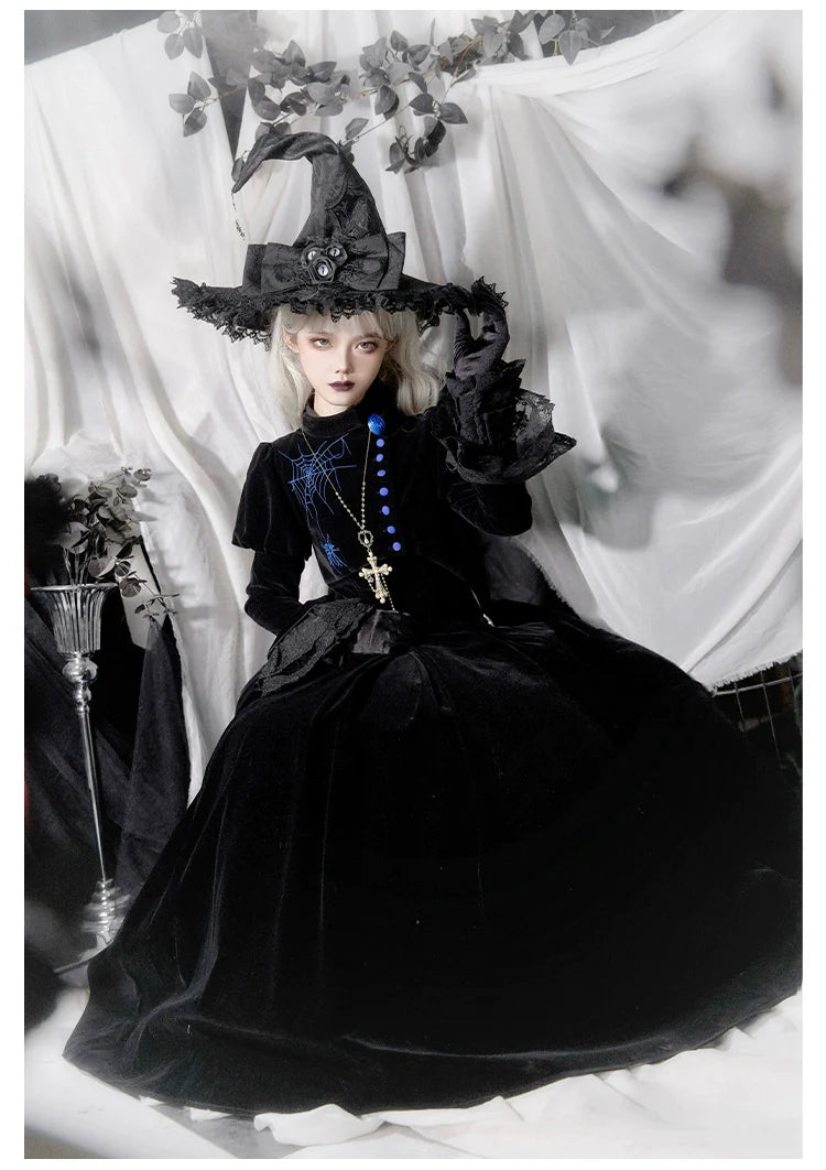 With PUJI - Enigmatic Night Poem - Halloween Gothic Lolita Fishbone Bustier Dress Embroidered Coat