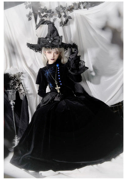 With PUJI - Enigmatic Night Poem - Halloween Gothic Lolita Fishbone Bustier Dress Embroidered Coat