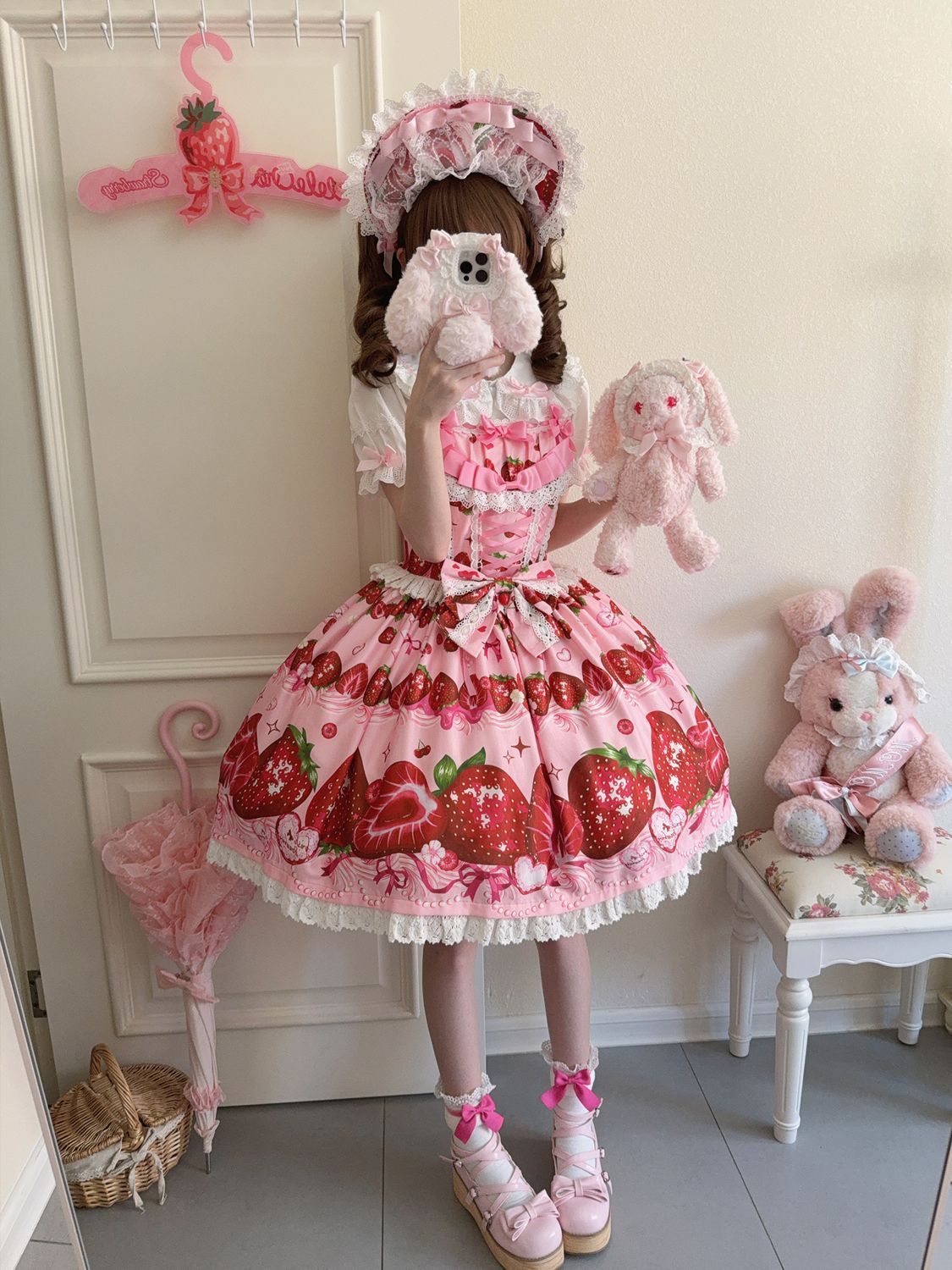 Hanguliang - Strawberry Tale - Sweet Lolita JSK Strawberry Printed Dress