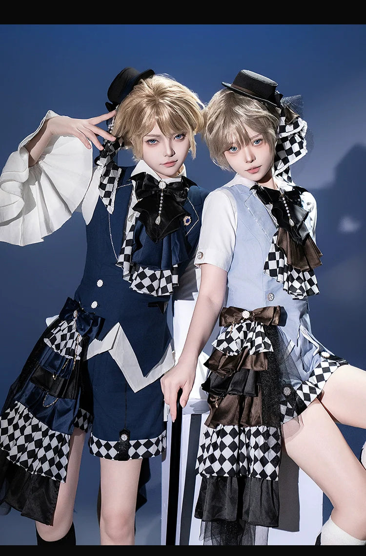 Forest Fluorescent Carps - The Judge's Game - Dark Blue Ouji Lolita Tailored Vest, Shorts Outfit