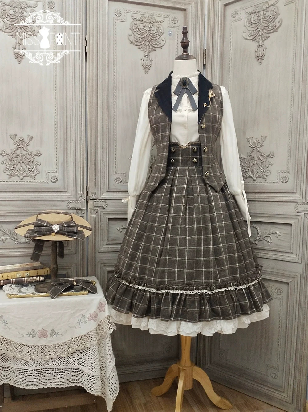 Miss Point - Rose - Elegant Lolita Fishbone Grid Skirt Customized