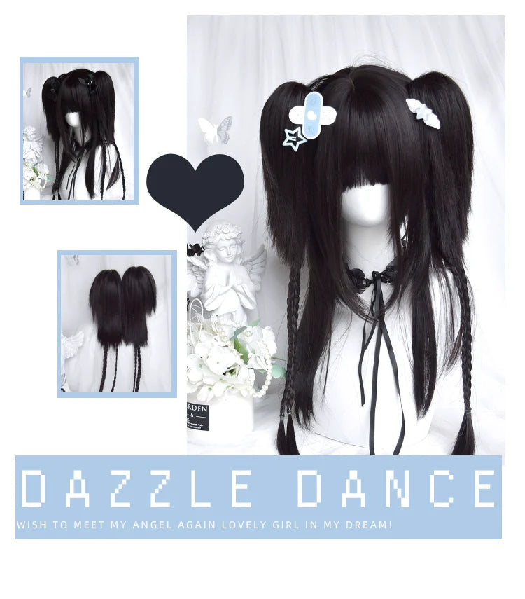 Sinwavy - Gothic Lolita Wig Black Natural Hair With Ponytails & Braids
