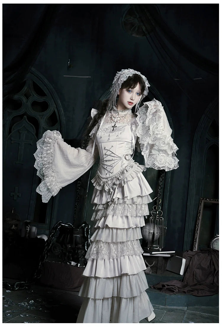 With PUJI - Letter and Poetry ﾂｷ Humanoid Robot - Silver Gothic Lolita Mermaid Skirt Set