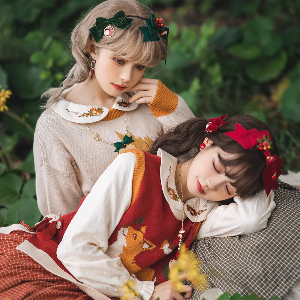 Miss Point - Chubby Fox in the Forest - Kawaii Lolita Vest Customized Lolita Sweater