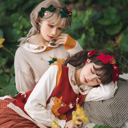 Miss Point - Chubby Fox in the Forest - Kawaii Lolita Vest Customized Lolita Sweater