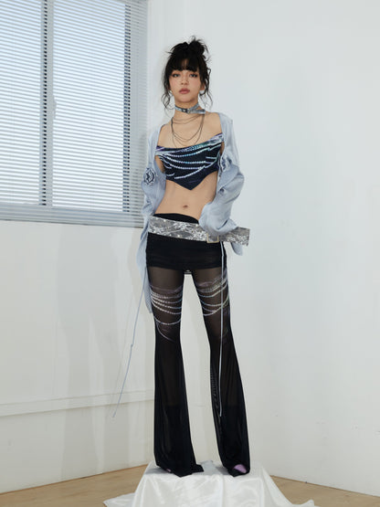 Chain Printing Super Long Mesh Leggings