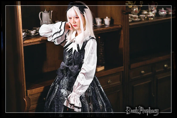 DuskProphecy - Coccyx - Elegant Lolita Dress High Waist Fishbone Print JSK Set
