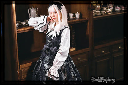 DuskProphecy - Coccyx - Elegant Lolita Dress High Waist Fishbone Print JSK Set