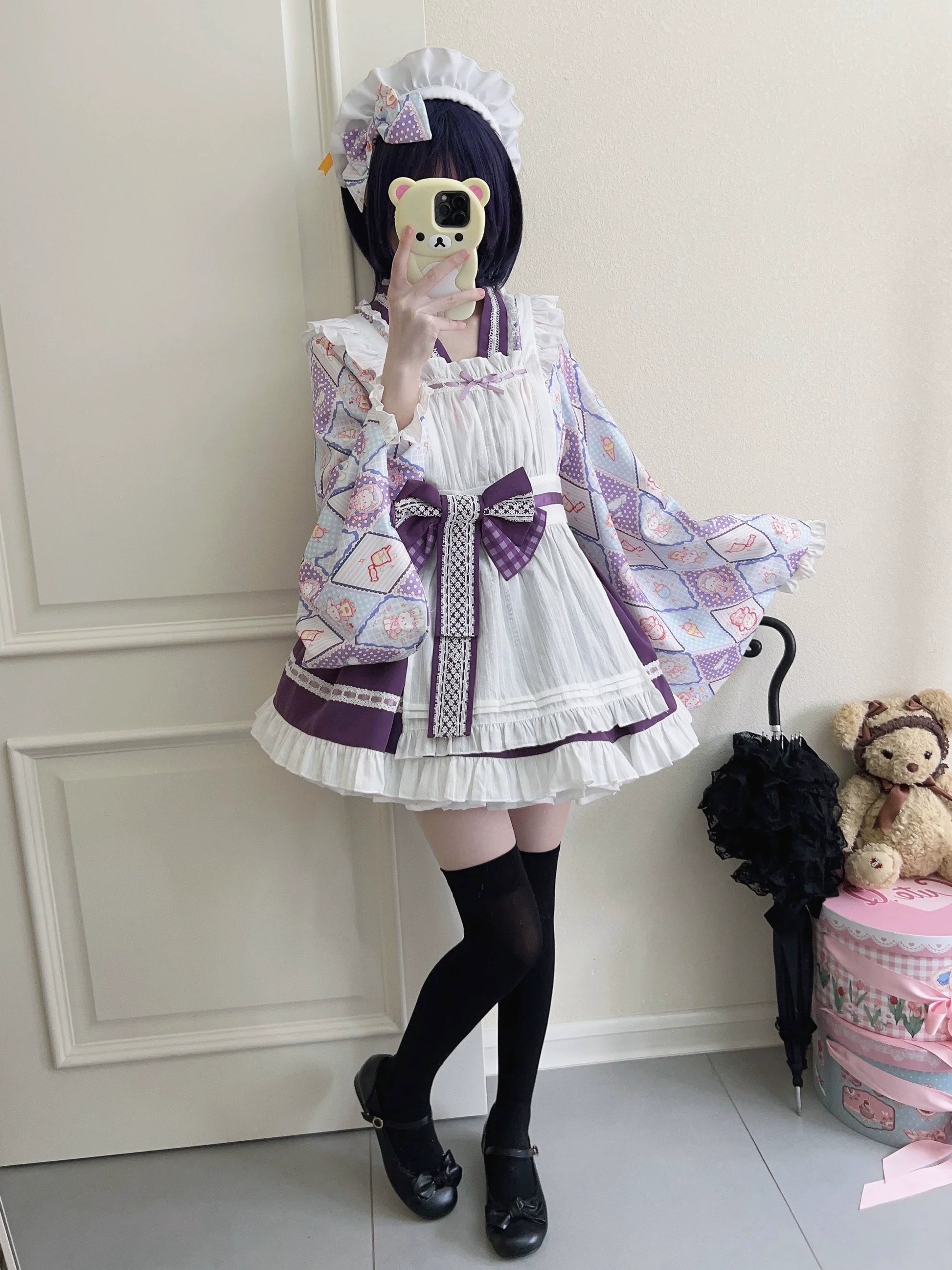 Sugar Girl - Showa Sweetness - Maid Wa Lolita Skirt Set Cute Summer Lolita Bow Apron