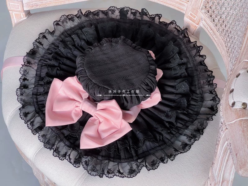MAID - Vintage Lolita Hat Striped Lace Hat