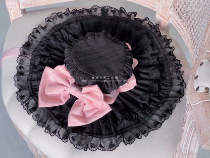 MAID - Vintage Lolita Hat Striped Lace Hat