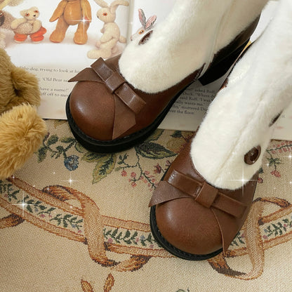 Dolly Doll - Winter Lolita Boots Fur Mary Jane Lolita Low Heel Shoes