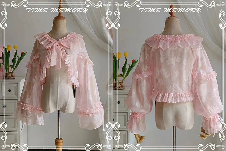 Time Memory - Xianbei - Sweet Lolita Chiffon Lantern Sleeve Cardigan with Bow