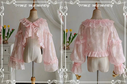 Time Memory - Xianbei - Sweet Lolita Chiffon Lantern Sleeve Cardigan with Bow