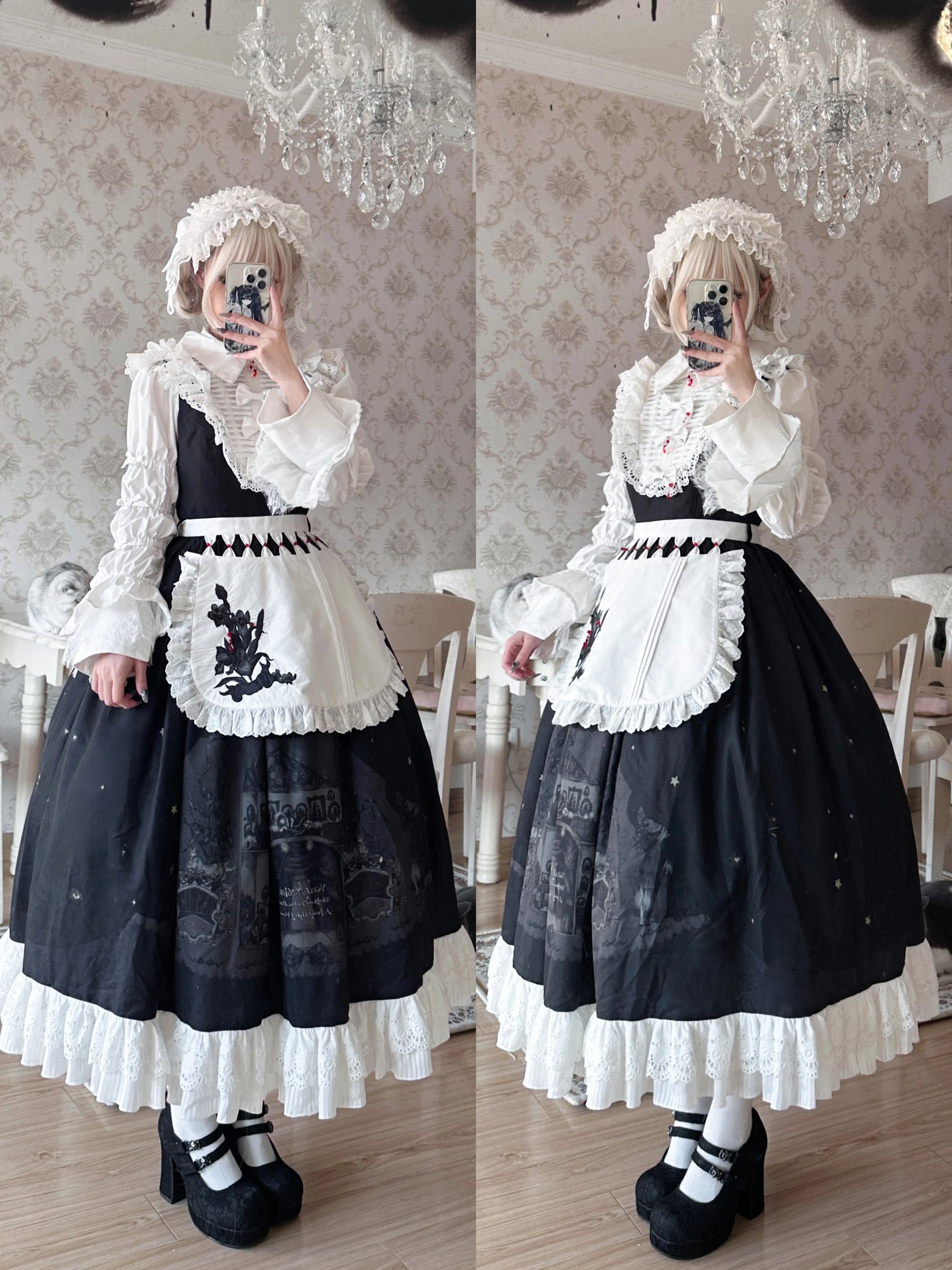 Dark Circle Clinic - Barbara Manor Night - Gothic Lolita JSK Pleated Floral Print Lolita Dress
