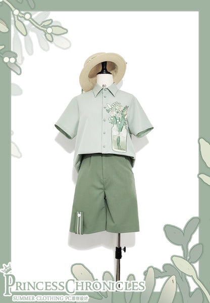 Princess Chronicles - Limited Flowering Time - Retro Green Flower Embroidery Shirt