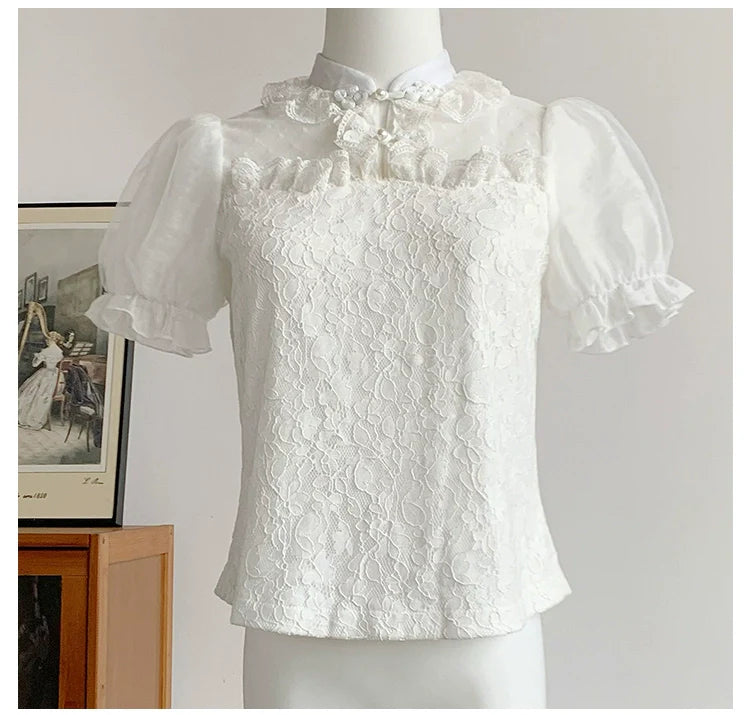 With PUJI - Moon Gauze - Qi Lolita Blouse Chinese Style Shirt