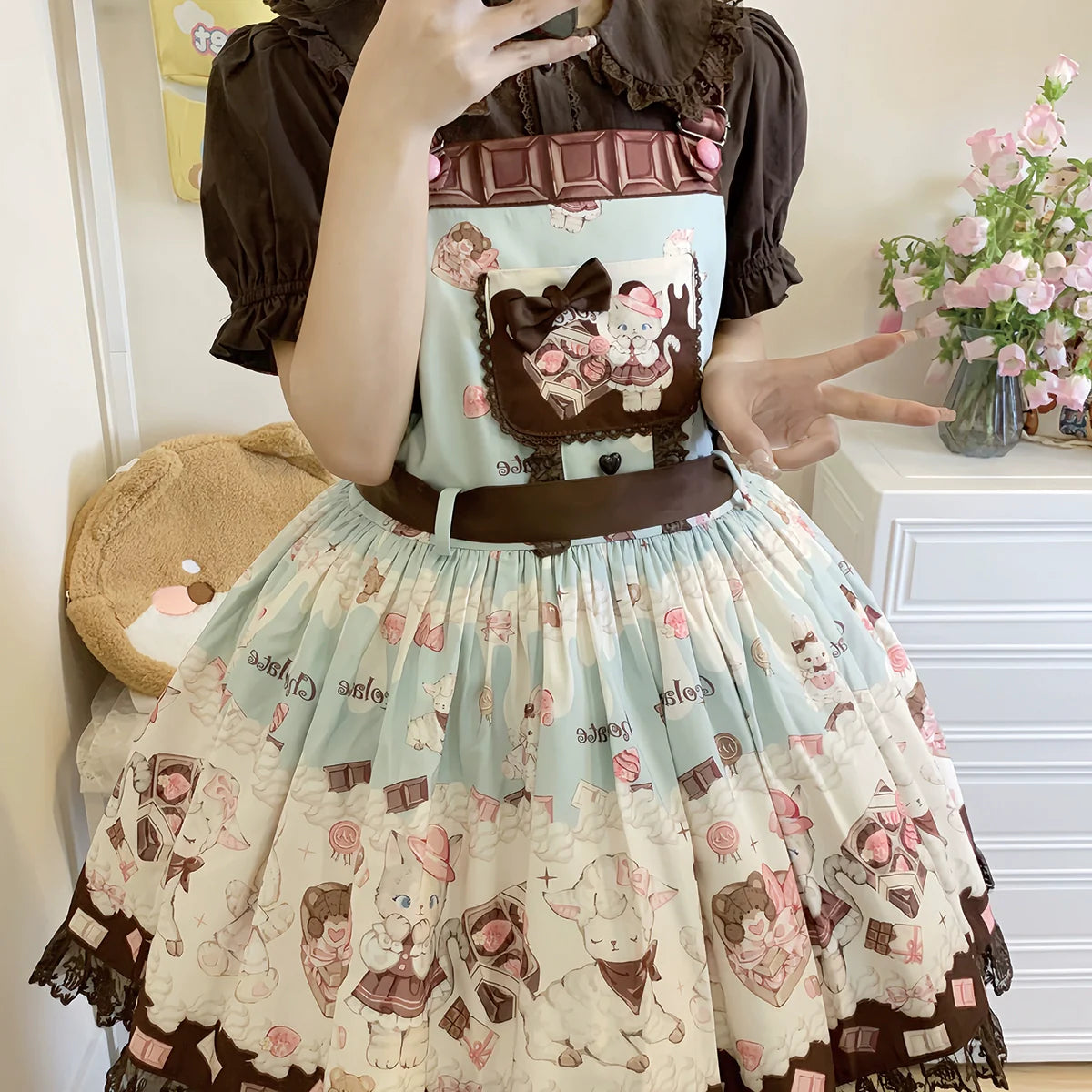 TwilightCrush - Heartbeat Miao Qiao - Kawaii Lolita Salopette Summer Cat Print Dress