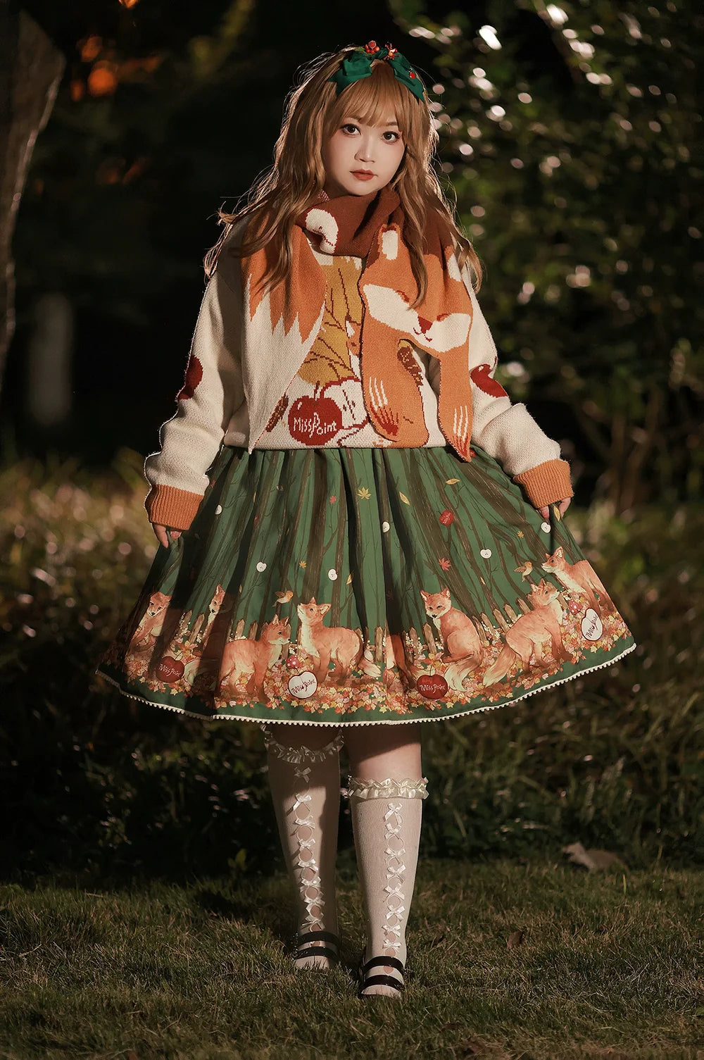 Miss Point - Chubby Fox in the Forest - Kawaii Lolita Sweater Customized Winter Lolita Couple Outfit