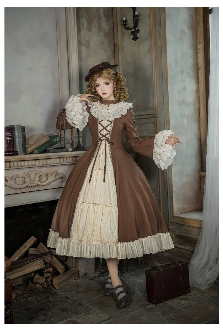 With PUJI - Walnut Box - Classic Lolita OP Dress Suit, Flared Sleeve