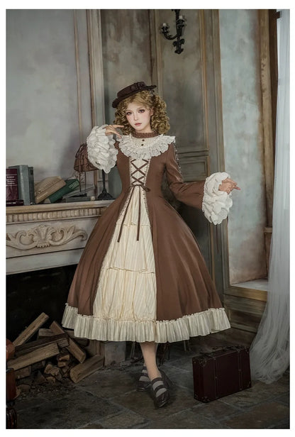 With PUJI - Walnut Box - Classic Lolita OP Dress Suit, Flared Sleeve