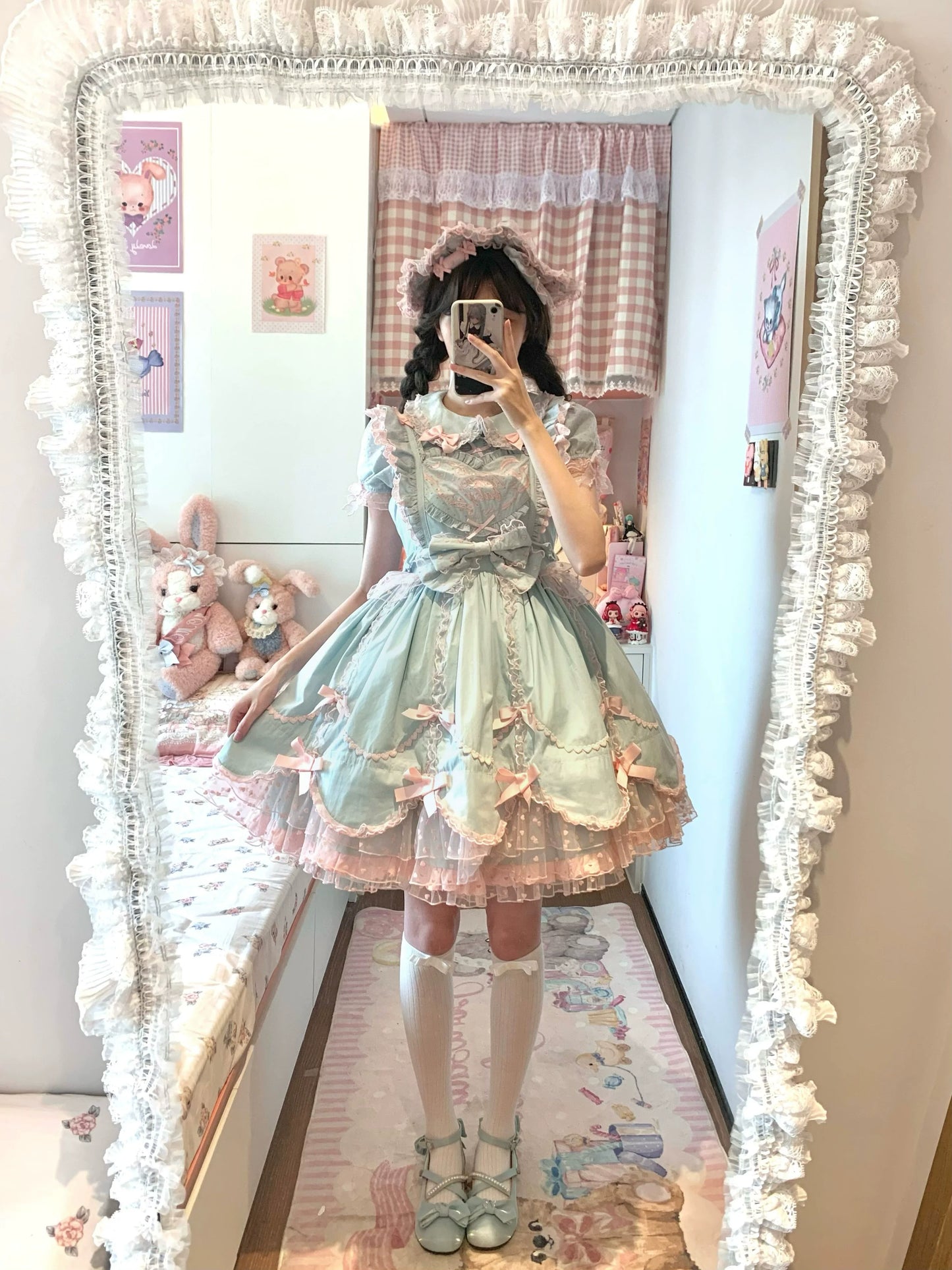 The Seventh Doll - Sweet Diary SP - Vintage Lolita Jumper Dress Petal-like Hem JSK Headdress Set