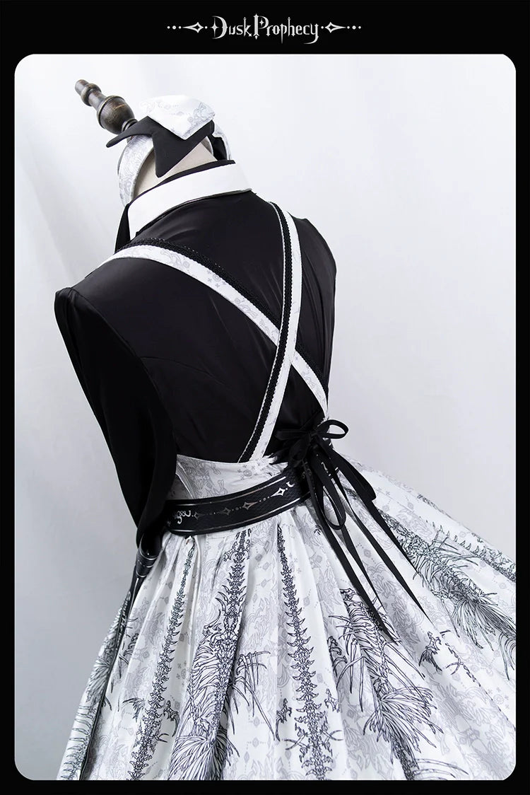 DuskProphecy - Coccyx - Elegant Lolita Dress High Waist Fishbone Print JSK Set