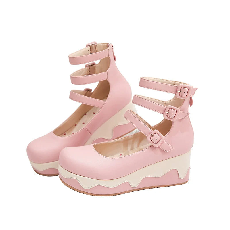 Momo - Bear Birthday Party - Kwaii Lolita Shoes Round Toe Platform Shoes
