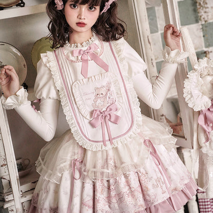 Half Sweet Lolita - Doll Garden - Sweet Lolita JSK Dress Cat Print Pink Dress Set