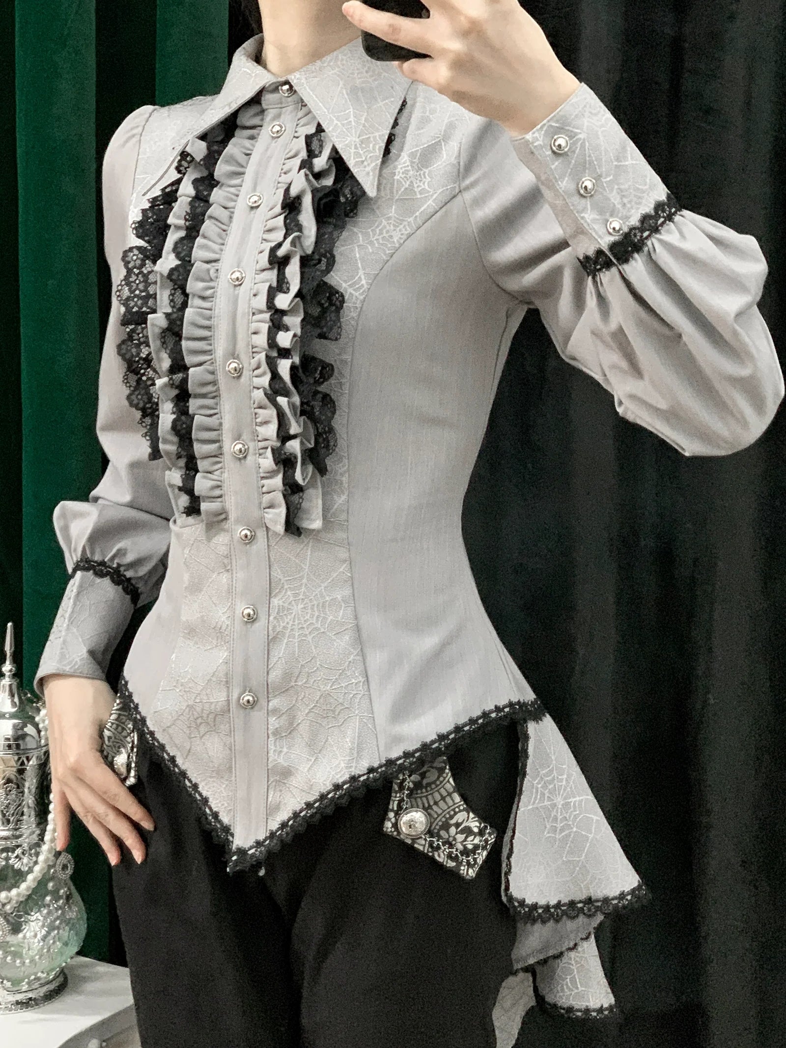 Little Dipper - Cold Rice - Ouji Lolita Shirt With Spiderweb Pattern in Several Versions