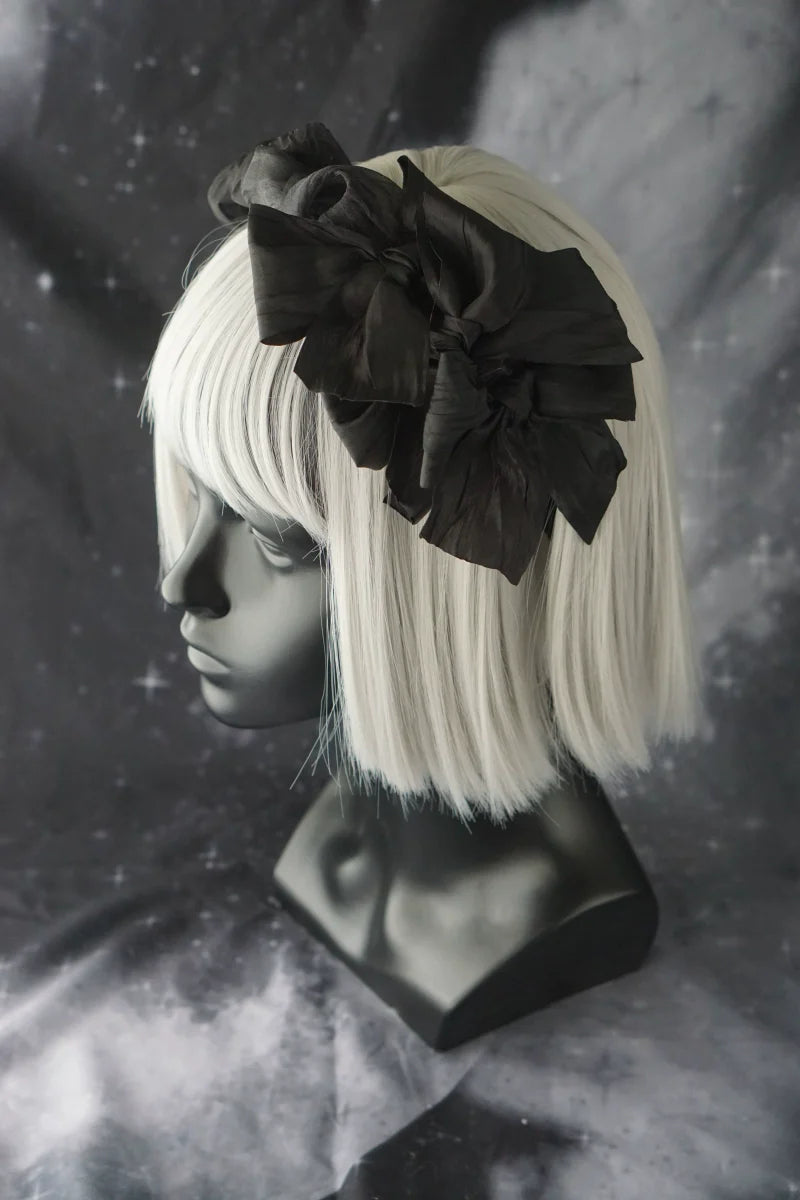 Strange Sugar - Gothic Lolita KC Black Wine Red Ruffled Bow Hair Accessories