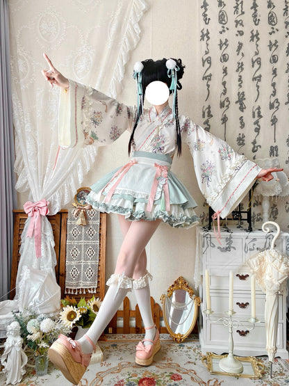 Qianmu - Little Herbalist - Han Lolita Skirt Outfit with Cross-collar Blouse and Apron
