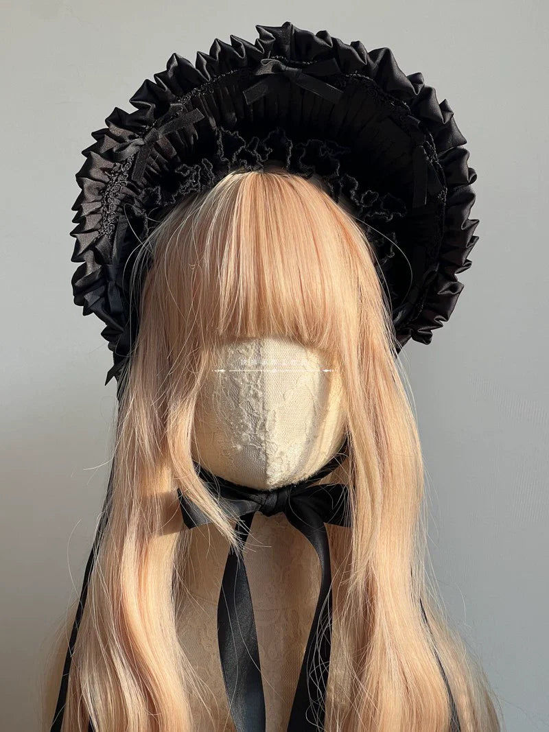 MAID - Elegent Lolita Bonnet Black Ribbon BNT