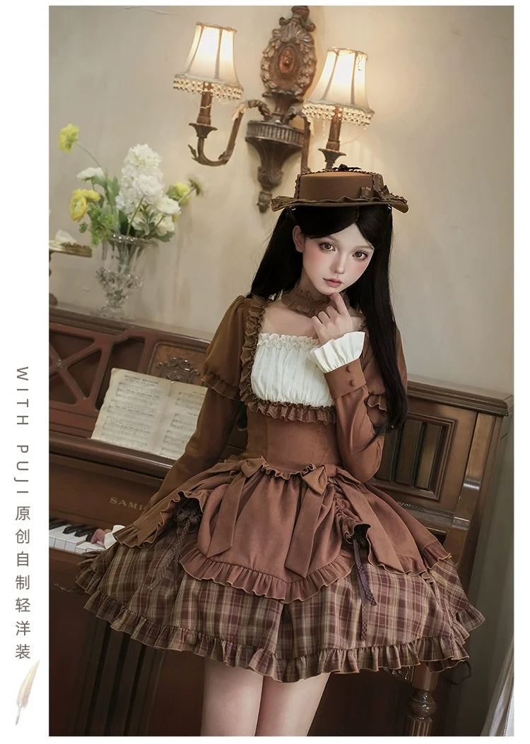 With PUJI - Oak Hymn - Classic Lolita Plaid OP Suit, Side Zipper