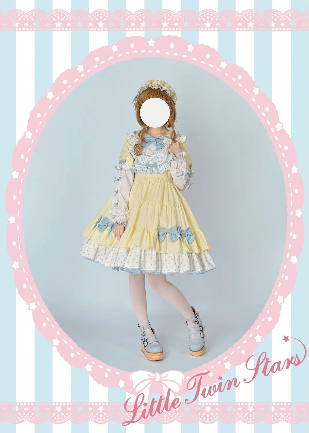 Vcastle - Sweet Lolita OP Dress Splicing Sleeve Apron Dot Print Dress
